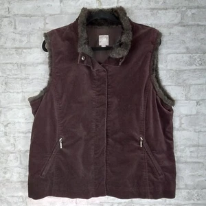 J Jill Velvet Vest Faux Fur Trim Womens XL Brown Outdoors Classic Casual Snaps - Picture 1 of 9