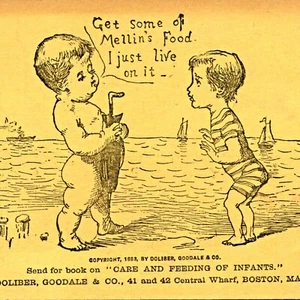 1883 Mellins Säuglingsnahrung HANDELSKARTE Babys Strand William Conner Haverhill MA C4 - Bild 1 von 3