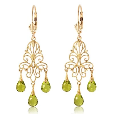 3.75 Carat 14K Solid Yellow Gold Peridot Gemstone Chandelier Earrings - Image 1 of 3