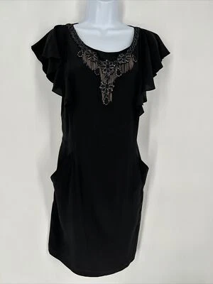 Vestido Rebecca Taylor Negro Seda Manga Acampanada Escote Adornado Talla M Foto 1 de 4