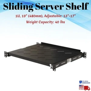 Sliding Server Rack Shelf 1U 19" 4 Post Mount Adjustable 14"-17" Extension - Picture 1 of 6
