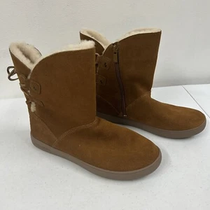 Koolaburra By Ugg Shazi Mini Suede Tie Back Boots Size 7 Tan Zip Side - Picture 1 of 14