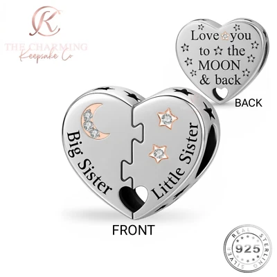 Dije Big Sister & Little Sister genuino plata de ley 925 oro rosa - cumpleaños Foto 1 de 4