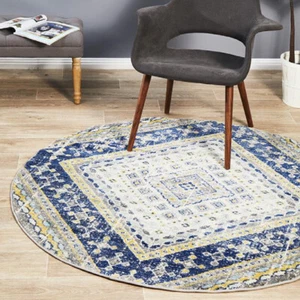 Larsa Diamond Moroc Navy Blue Modern Round Rug - 3 Sizes **FREE DELIVERY** - Picture 1 of 27