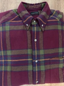 Vintage Structure Shirt Mens M Heavy Red Maroon Flannel Plaid Button Down - Picture 1 of 7