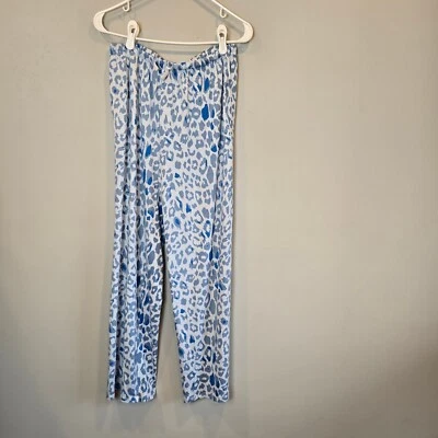 Pantalón de pijama Badgley Mischka azul blanco PJ pantalones cómodos para mujer pequeño estampado de cheeta Foto 1 de 4