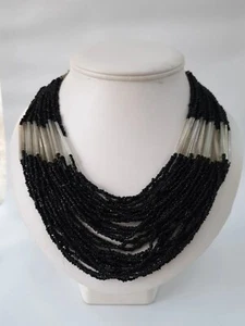 Vintage Black Multi Strand Hand Strung Statement Collar Neckace - Picture 1 of 7