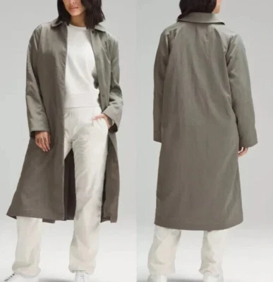8 ~ LULULEMON LIGHTWEIGHT COLLARED A-LINE COAT rain water resistant trench SAGE - Imagem 1 de 4
