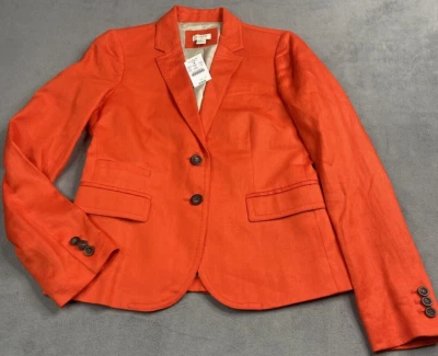 J Crew Blazer Jacket Women 2 Orange 100% Linen Schoolboy Career Preppy Academia - Image 1 of 4