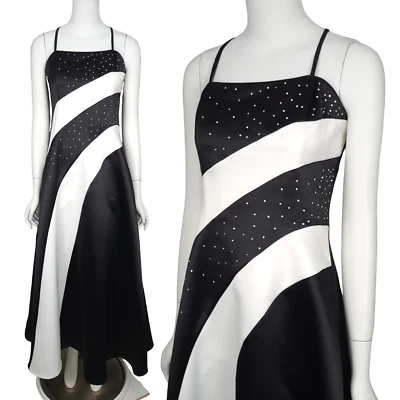 Vestido de graduación vintage SCOTT MCCLINTOCK 8P negro blanco estrás maxi años 90 Y2K Foto 1 de 4