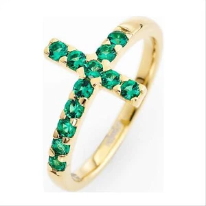 Anello Croce Donna Amen Acogv In Argento 925 Colore Oro Con Cristalli Verdi Misu - Bild 1 von 3