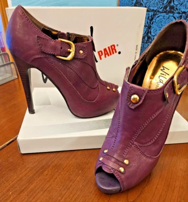 NEW Genuine Leeather Purple Gold Wild Pair Peep Toe Stiletto Heel Pumps Size 8 M - Image 1 of 4