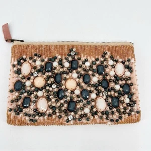 Anthropologie Fayruz Jeweled Zip Clutch Purse Beaded Embellished Gatsby Roaring - Picture 1 of 5