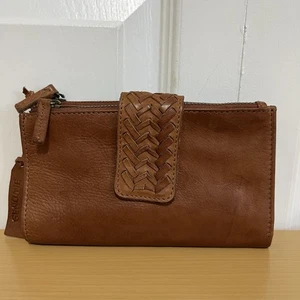Braune weiche Leder-Geldbörse mit Doppelfaltung geflochtene Lasche Indien RN75343 - Bild 1 von 11