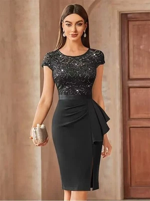 Sequin Lace Bandage Dress with Thigh High Split - Party, Ball Gown - image 1 of 4