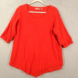 Soft Surroundings Top Womens Size Medium Red Orange Layered Gauzy Asymmetic Hem - Picture 1 of 12