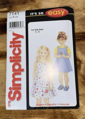 Simplicity Sewing Pattern 7141 Jumper Sleeveless Dress Size 3-8 Girls Uncut - Image 1 of 3