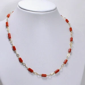 Collar de Oro Amarillo 18KT Con Cannettine Coral Rojo Antes Elección Ogln 0200 - Imagen 1 de 3