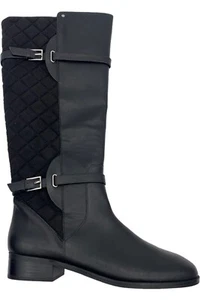 New Isaac Mizrahi Live! Quilted Leather Riding Boots Knee High Black Size 6.5 - Picture 1 of 8