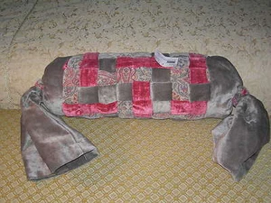 Decorative Taupe/Rose Basket Weave Bolster Bed Pillow - Picture 1 of 2