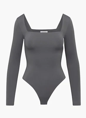 Aritzia Babaton Contour Elegant Charcoal Square Neck Long Sleeve Bodysuit Sz L - Imagem 1 de 4