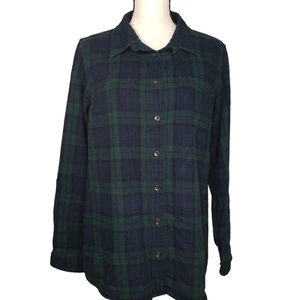 LL Bean Button Up Shirt XL L/S Slightly Fitted Large Blue Green Plaid Flannel - Picture 1 of 6