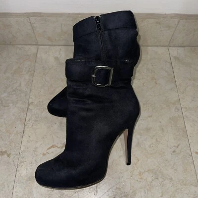 Michael Antonio Women's Heeled Bootie Side Zip Black 8.5M Suede Silver Buckle - Image 1 of 4