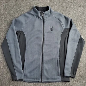 Spyder Jacket Mens Size Medium Gray Black Foremost Fleece Waffle Knit Full Zip - Picture 1 of 20