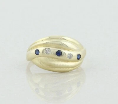 Anillo Cúpula Diamante y Zafiro Azul Natural Oro Amarillo 14k Talla 10 3/4 Foto 1 de 4