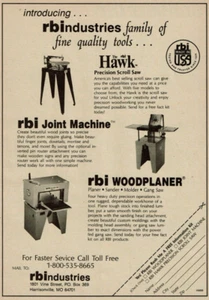 1988 Vintage Print Ad rbindustries rbi Hawk Joint Machine Woodplaner family tool - Picture 1 of 2