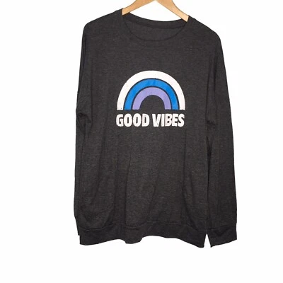 Camisa Pullover Good Vibes Mujer XL Gris Arco Iris Bolsillos Ligeros Manga Larga Foto 1 de 4