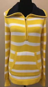 Lauren Jeans Co. Womens Shawl Collar Sweater Medium White Yellow Stripe Cotton - Picture 1 of 11