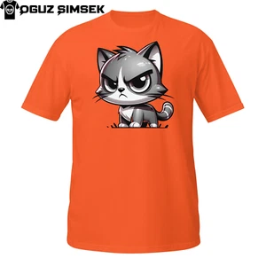 Grumpy Grey Cat Shirt – Moody Cartoon Kitten Face Unisex T-Shirt Tee - Picture 1 of 33