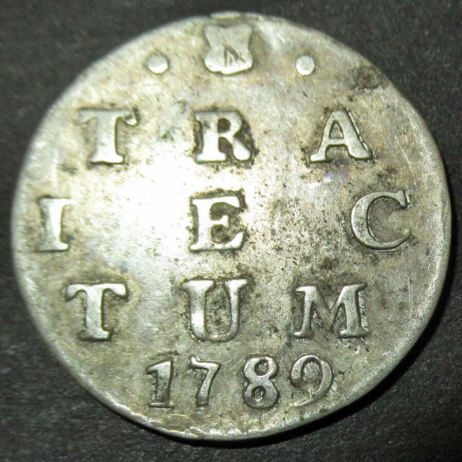 Moneda de diez centavos Utrecht de plata colonial holandesa antigua colonial de Nueva York con certificado de autenticidad 1789 como nueva moneda de diez centavos de león Foto 1 de 4