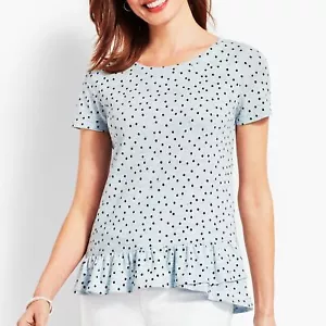 Talbots Damen T-Shirt Martinique gepunktet mit Rüschen Baumwolle Leinen blau Größe XS - Bild 1 von 10