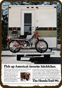 1972 HONDA TRAIL 90 MOTORCYCLE Hitchhiker Vnt-Look DECORATIVE REPLICA METAL SIGN - Picture 1 of 1