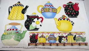 Mary Engelbreit Daisy Kingdom #6910 "Teapots" Cotton Fabric Panel 1993 Vintage - Picture 1 of 1