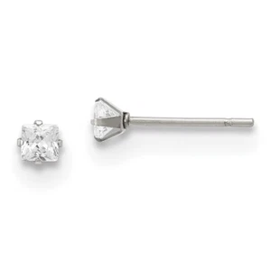Chisel Stainless Steel Polished 3mm Square CZ Stud Post Earrings SRE1099 - Picture 1 of 2