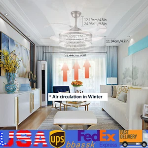 Modern Crystal Fandelier Ceiling Fan + LED Light Remote Noise-Free Chandelier - Picture 1 of 12