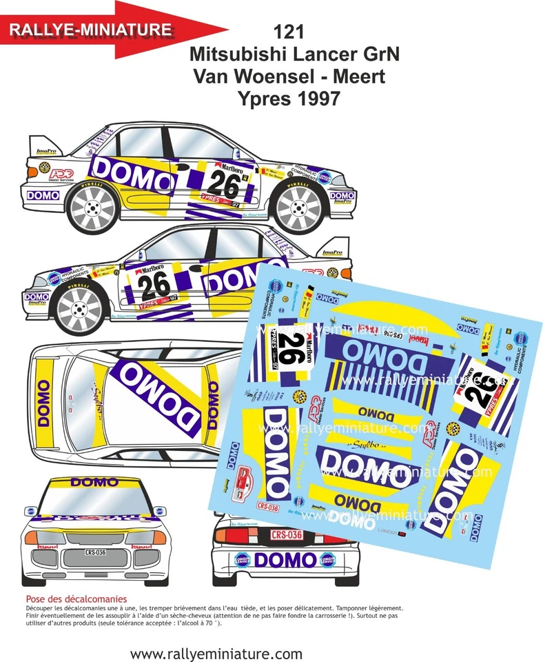DECALS 1/18 REF 0121 MITSUBISHI LANCER VAN WOENSEL YPRES RALLY 1997 RALLYE - Photo 1/1
