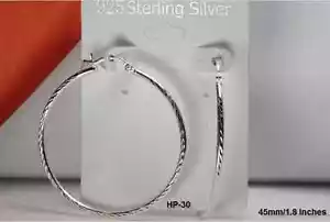UNISEX HIGHEST QUALITY LIGHT WEIGHT STERLING SILVER HOOP EARRINGS-45MM/1.77" - Picture 1 of 3