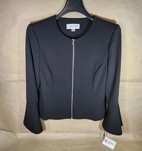 Blazer donna Calvin Klein nero senza colletto taglia 10 con polsini fondo a campana - Foto 1 di 9