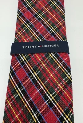 NUEVO CON ETIQUETAS Tommy Hilfiger Royal Stewart Corbata a Cuadros Tartán Rojo 100% Seda Navidad Cuadros Foto 1 de 4