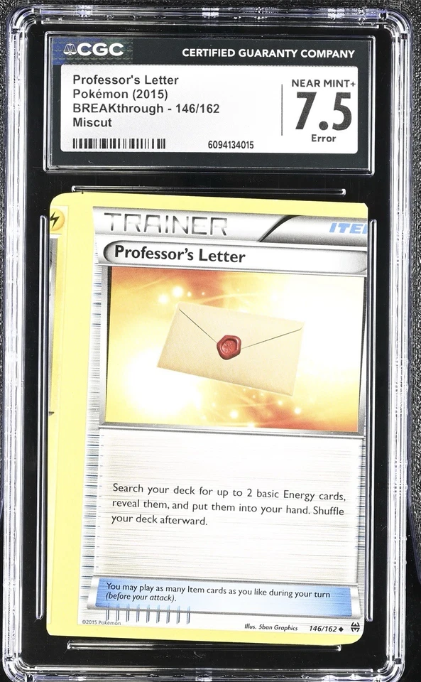 2015 Pokemon XY Breakthrough Base Professor’s Letter CGC 7.5 Error Miscut - Image 1 of 2