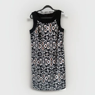 Talbots Women’s Petite Dress Sz 8 Black Brown Sheath Sleeveless Back Zip - Image 1 of 4