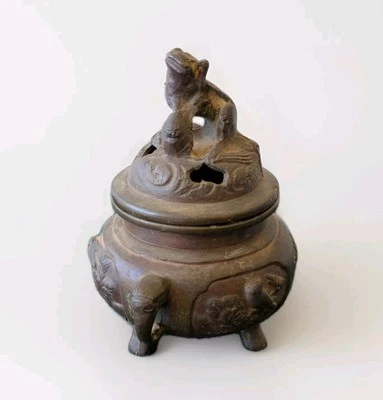 Antique Chinese Carved Bronze Incense Burner Censer Foo Dog - Image 1 of 4