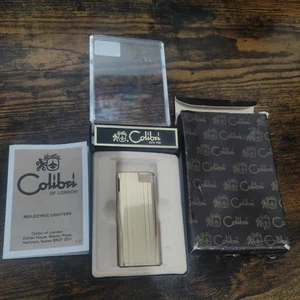 Original Vintage Colibri Of London Pocket Piezo Molectric Lighter Gold Boxed exd - Picture 1 of 9