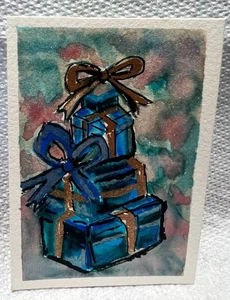 ACEO OOAK ACT signed Loose Watercolor Abstract Fauvism Gifts Galore Blue Passion - Picture 1 of 1