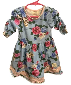 Olive Mae Dress  Short Sleeve Floral Cats Pink Blue Size 4T - Picture 1 of 5