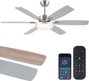 52 Inch Modern Ceiling Fans with Lights Remote/App Control,Modern Flush Mount Ce - Picture 1 of 22